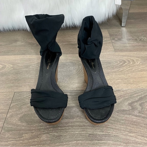 Gianvito Rossi Wood Platform Wedge Sandals Stretch Fabric Ankle Black Y2K 2000s - Picture 4 of 11